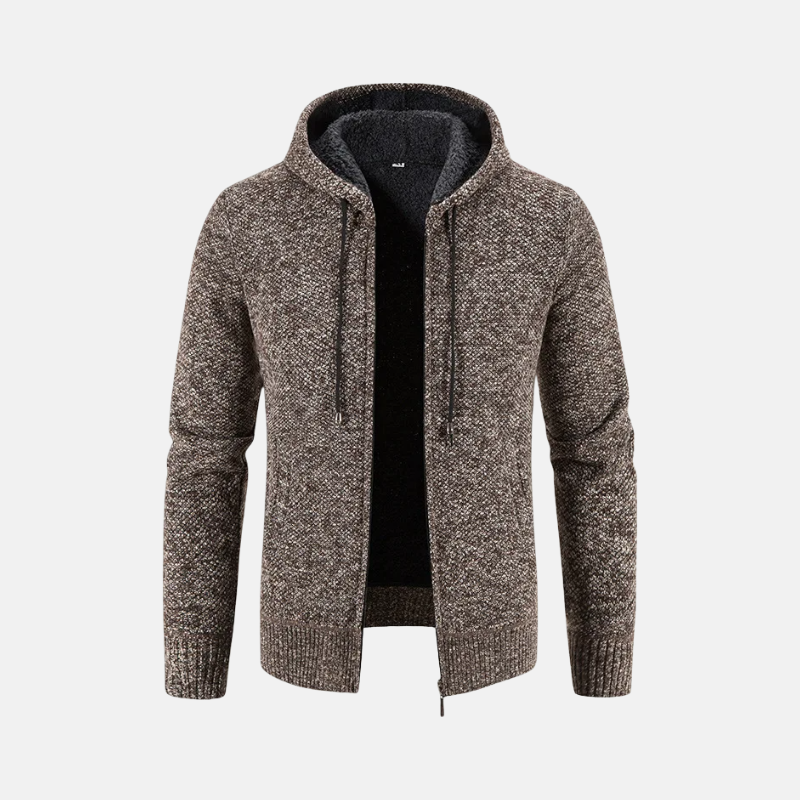Herrtröja med Huva – Regular Fit – Fleecefodrad – Dragkedja – Ribbad Kant