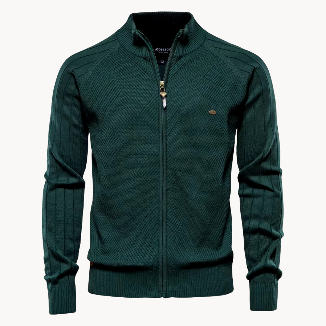 Herrjacka – Slim Fit – Stickad Ullmix – Dragkedja – Ribbad Kant – Vardagsplagg