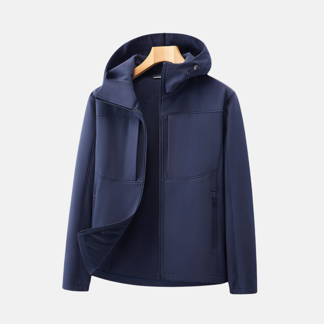 Herrjacka Softshell – Normal Passform – Fleecefodrad – Justerbar Huva – Dragkedjefickor
