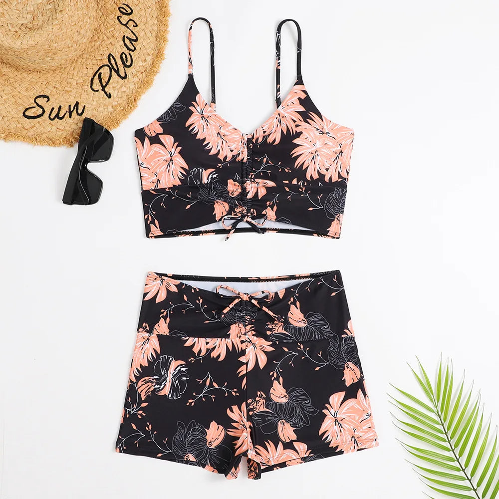 Dam Bikini Set – Hög Midja – Rynkad Bralette – Stretchigt Tyg