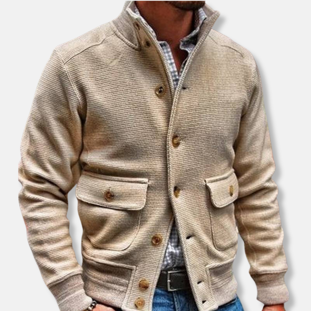 Herrjacka – Slim Fit – Hög Krage – Knappstängning – Flappfickor – Vardagsstil
