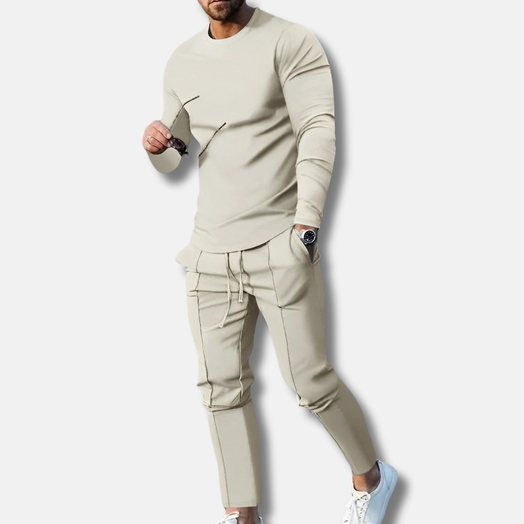 Herrset med Sweatshirt och Joggingbyxor – Slim Fit – Bomullsblandning – Crewneck – Dragsko i Midjan