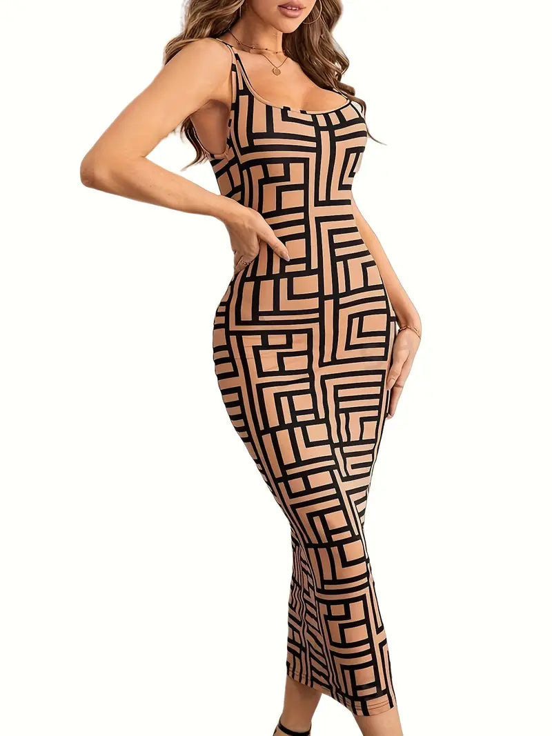 Kvinnors Midiklänning - Bodycon Passform - Spaghettiband - Fyrkantig Halsringning