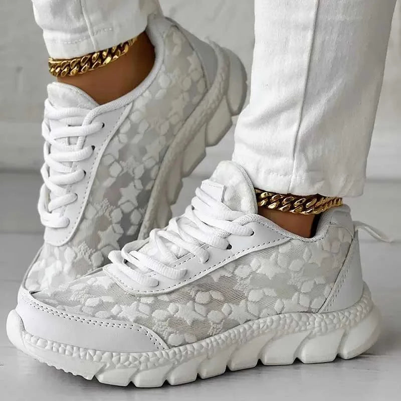 Dam Sneakers – Ergonomisk Passform – Andningsbart Mesh – Snörning – Dämpad Sula