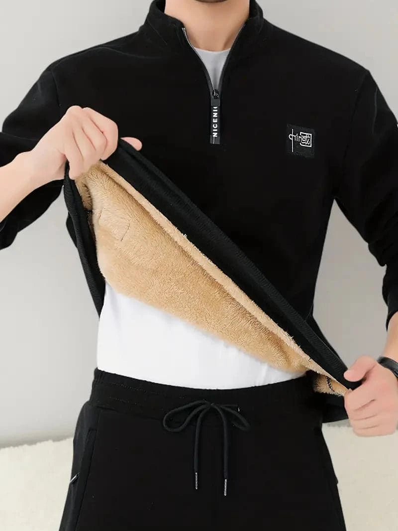 Herr Pullover - Kvartslång Dragkedja - Ribbad Krage & Muddar - Regular Fit