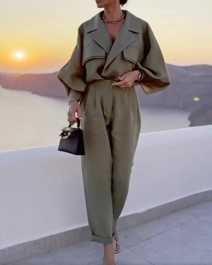 Damdress - Elegant Jumpsuit - Lös Passform - Långa ärmar - Avsmalnande Ben