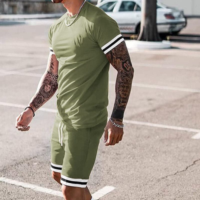 Herr Set – Kortärmad T-shirt & Shorts – Slim Fit – Andningsbart – Sportig Design