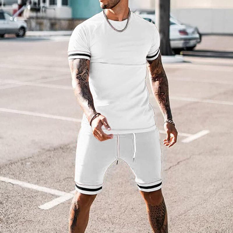 Herr Set – Kortärmad T-shirt & Shorts – Slim Fit – Andningsbart – Sportig Design