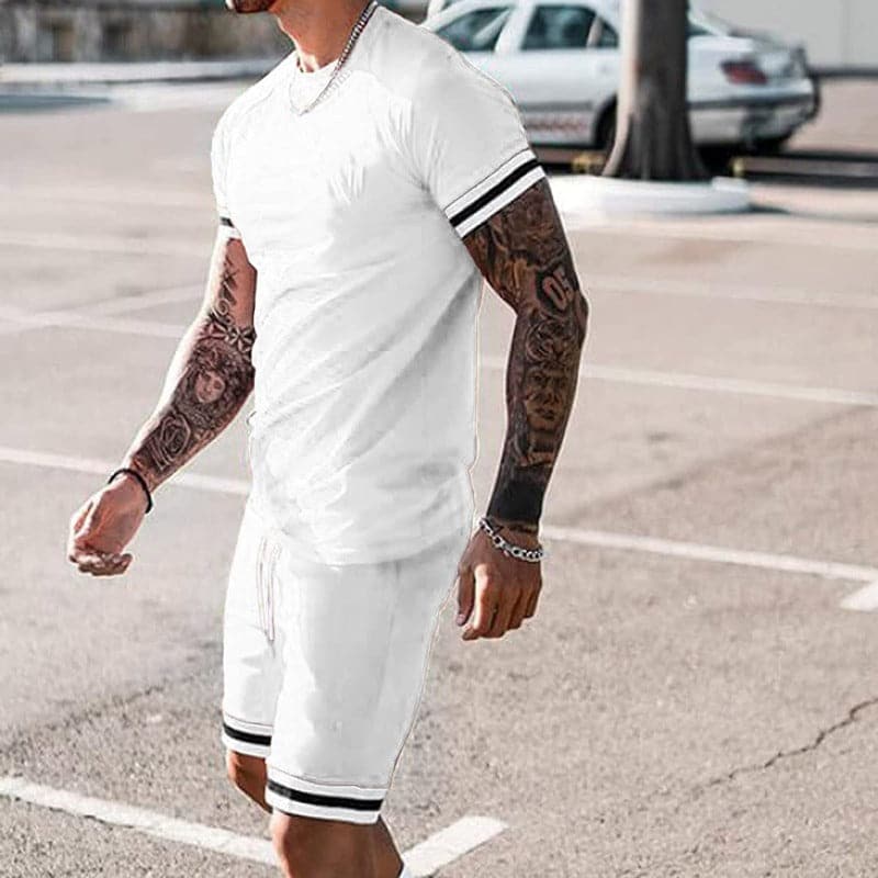 Herr Set – Kortärmad T-shirt & Shorts – Slim Fit – Andningsbart – Sportig Design