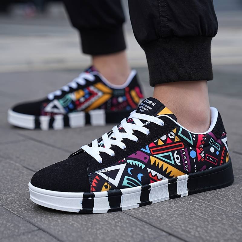 Herr Sneakers - Lågt Skaft - Geometriskt Mönster - Trendig & Bekväm