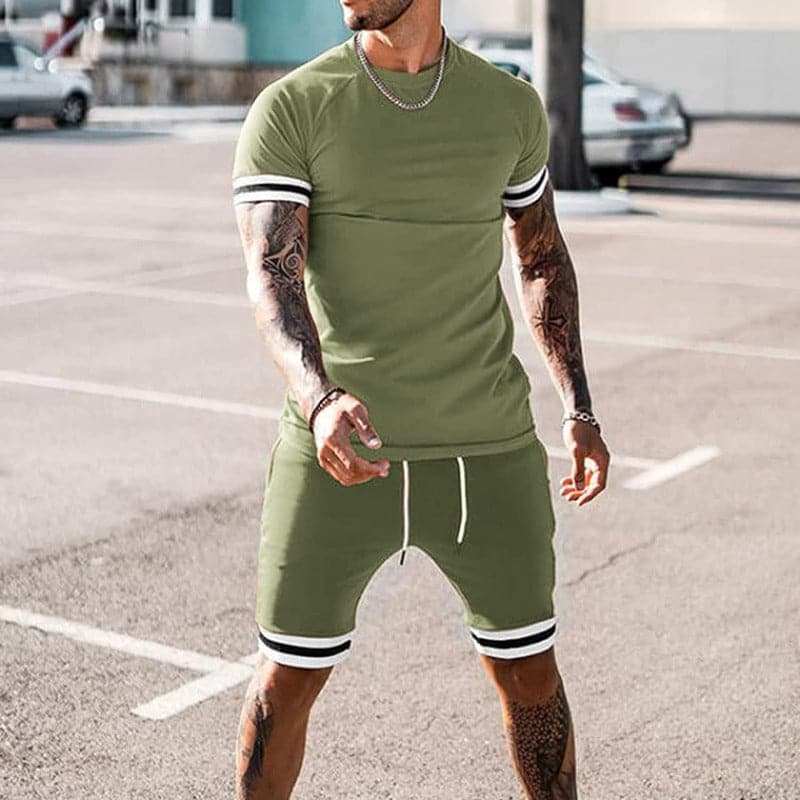 Herr Set – Kortärmad T-shirt & Shorts – Slim Fit – Andningsbart – Sportig Design