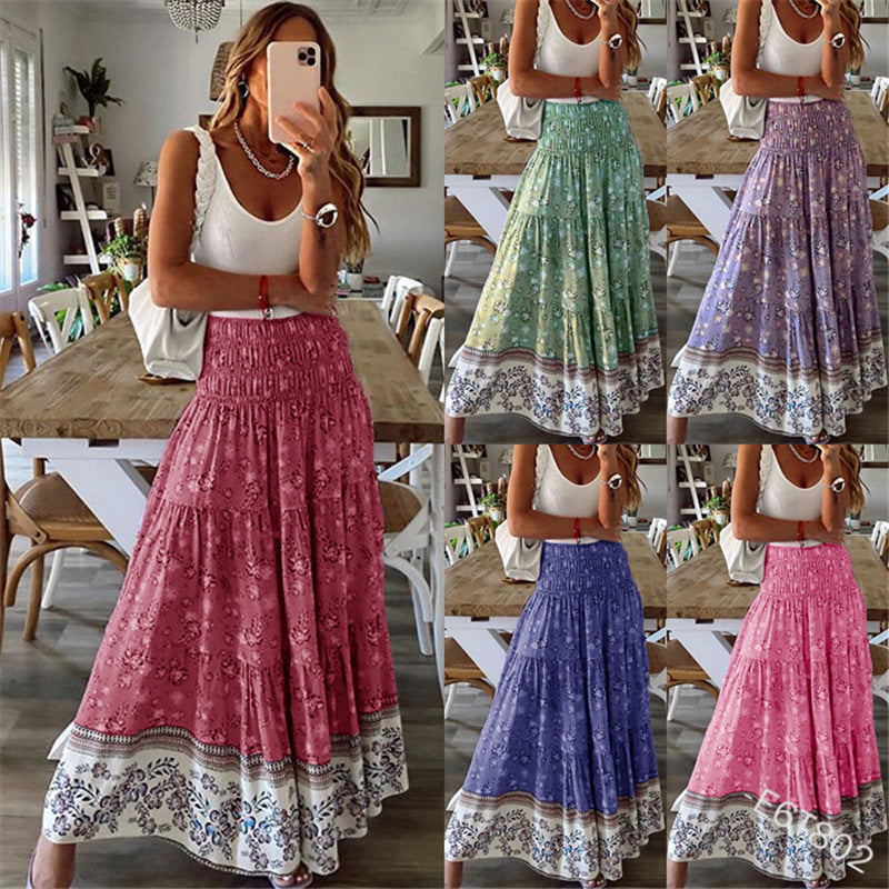 Kvinnors Maxikjol - Bohemisk Blommig Design - Tierad Med Resårmidja