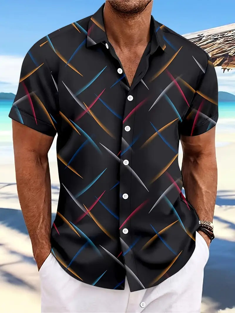 Herr Skjorta - Kortärmad Button-Up - Lätt och Andningsbar - Modern Mönstrad Design