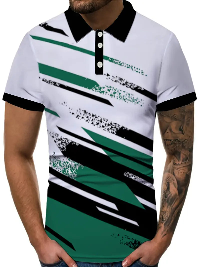 Herr Pikétröja - Kortärmad - Geometriskt Mönster - Andas Bekvämt Casual