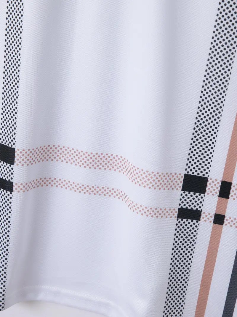 Herr Polo T-shirt - Rutigt Mönster - Slim Fit - Andningsbar Kortärmad