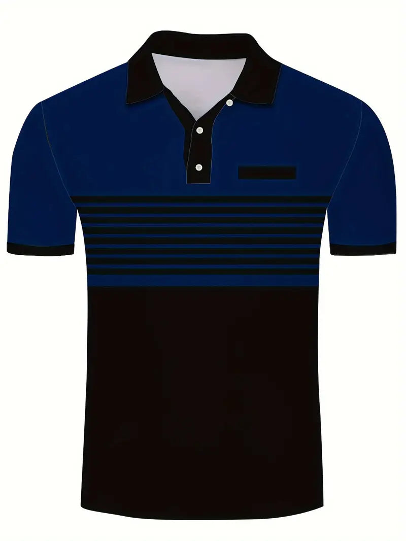 Herr Pikétröja - Randig Design - Slim Fit - Kortärmad Andas Komfort