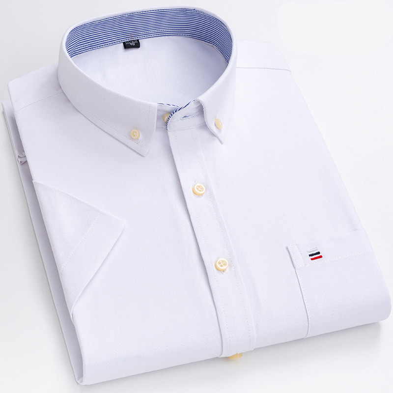 Herr Skjorta - Klassisk Rutig Design - Bomull - Button-Down Krage - Kortärmad