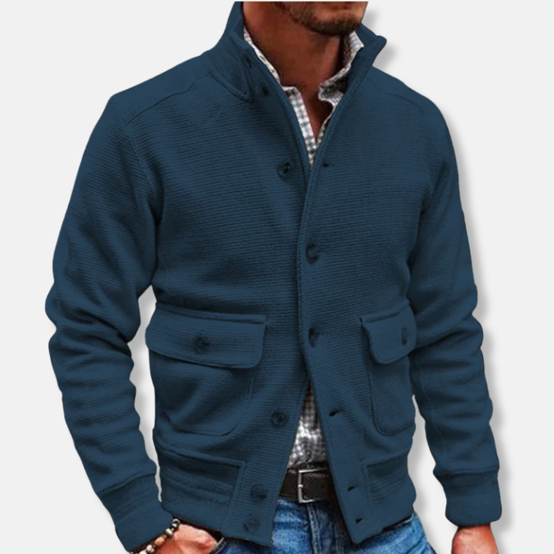 Herrjacka – Slim Fit – Hög Krage – Knappstängning – Flappfickor – Vardagsstil