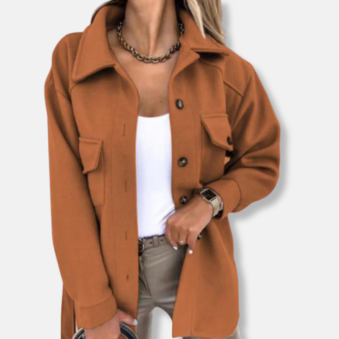 Dam Shacket Jacka – Oversize Passform – Lång Modell – Bälte – Bröstfickor med Lock