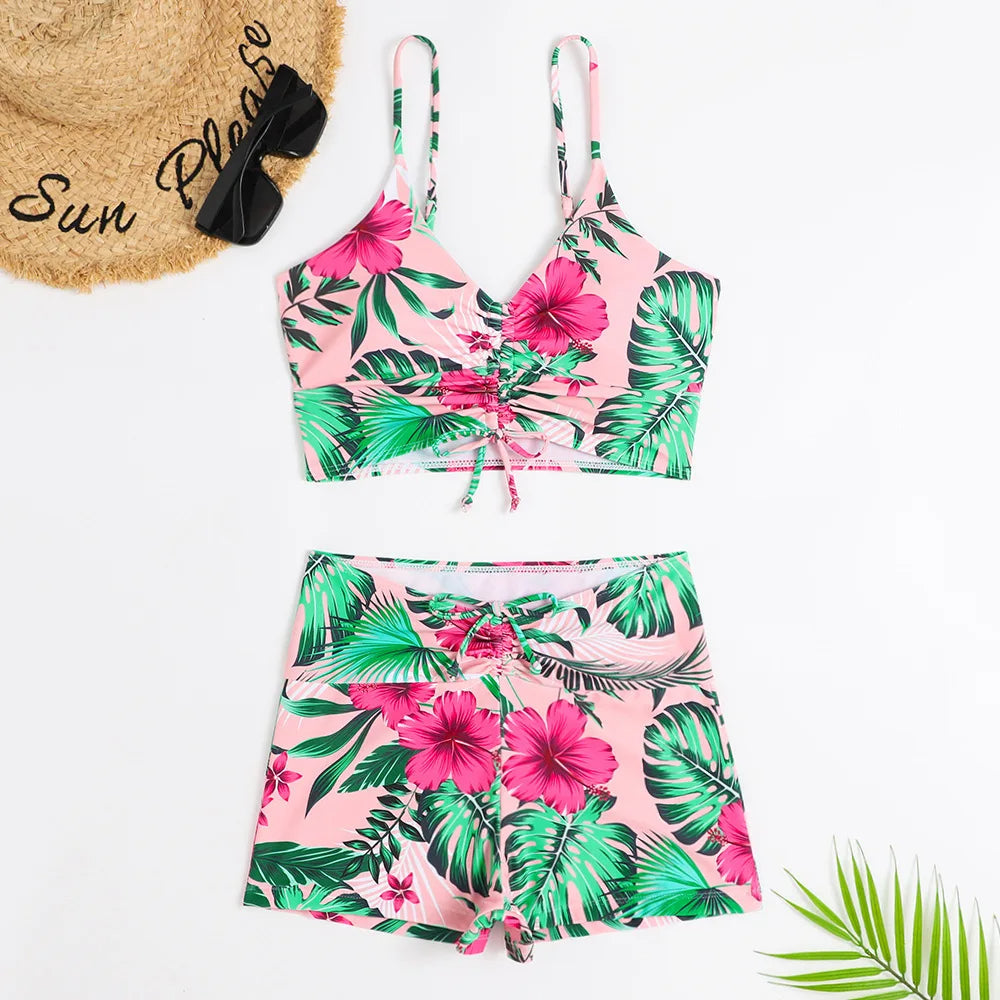 Dam Bikini Set – Hög Midja – Rynkad Bralette – Stretchigt Tyg