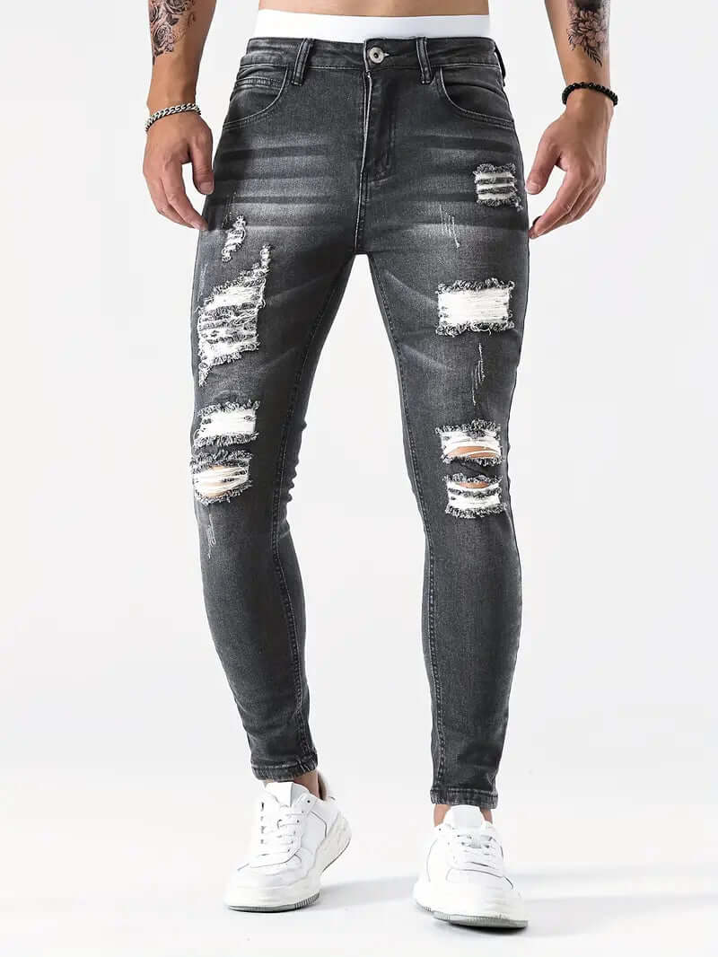 Herrjeans – Skinny Fit – Rippade Knän – Stretchig Denim - Vardagsstil