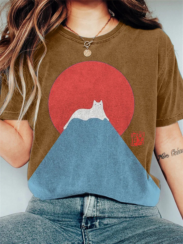 Dam T-shirt - Avslappnad Passform - Rund Hals - Kort Ärm - Grafiskt Tryck