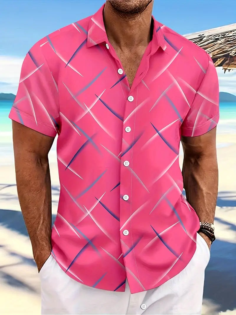 Herr Skjorta - Kortärmad Button-Up - Lätt och Andningsbar - Modern Mönstrad Design