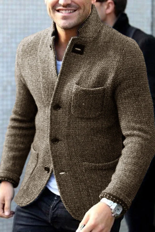 Herrblazer – Slim Fit – Skräddad Siluett – Tweedliknande Tyg – Notchslag