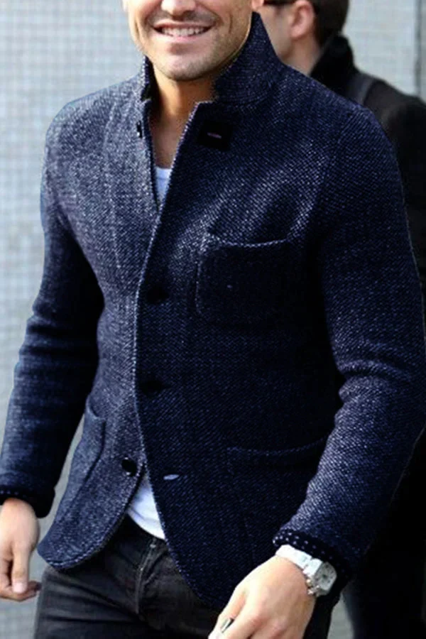 Herrblazer – Slim Fit – Skräddad Siluett – Tweedliknande Tyg – Notchslag