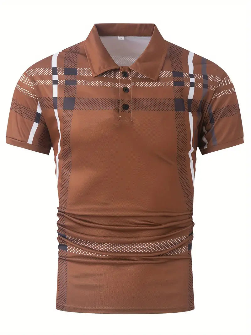 Herr Polo T-shirt - Rutigt Mönster - Slim Fit - Andningsbar Kortärmad