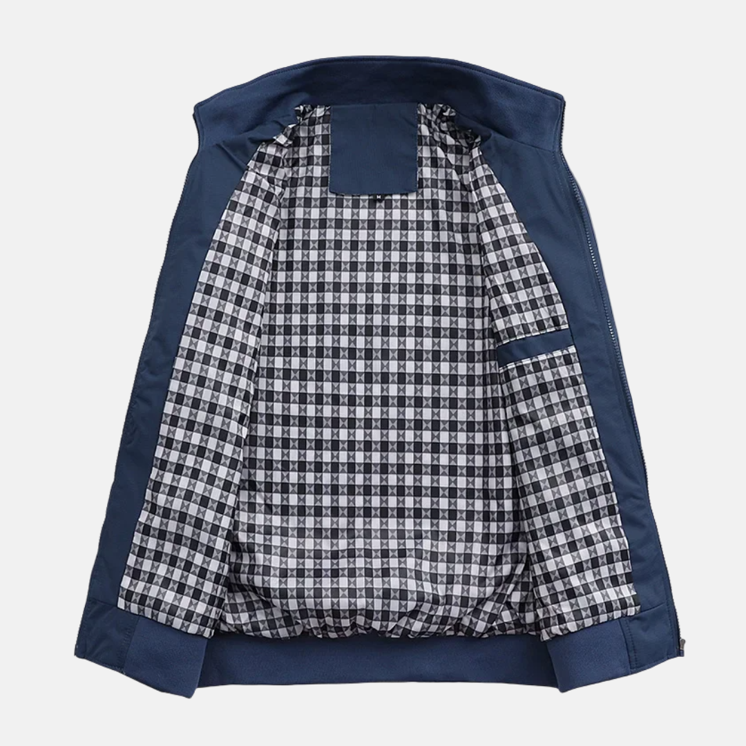 Herr Bomberjacka – Normal Passform – Ribbad Krage och Fåll – Hel Dragkedja – Fickor med Dragkedja