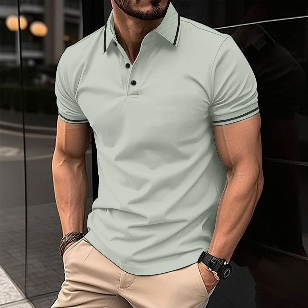 Herrpikétröja – Slim Fit – Mjukstickad – Ribbad Krage – Kort Ärm Vardagsstil