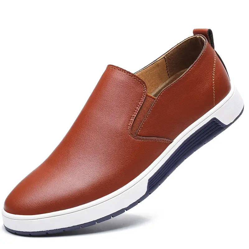 Herr Slip-on Skor - Läderimitation - Elastiska Paneler - Gummisula - Bekväm Casual
