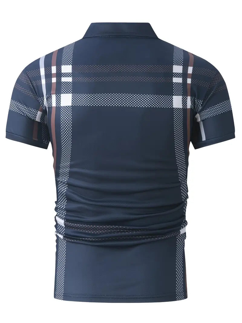 Herr Polo T-shirt - Rutigt Mönster - Slim Fit - Andningsbar Kortärmad