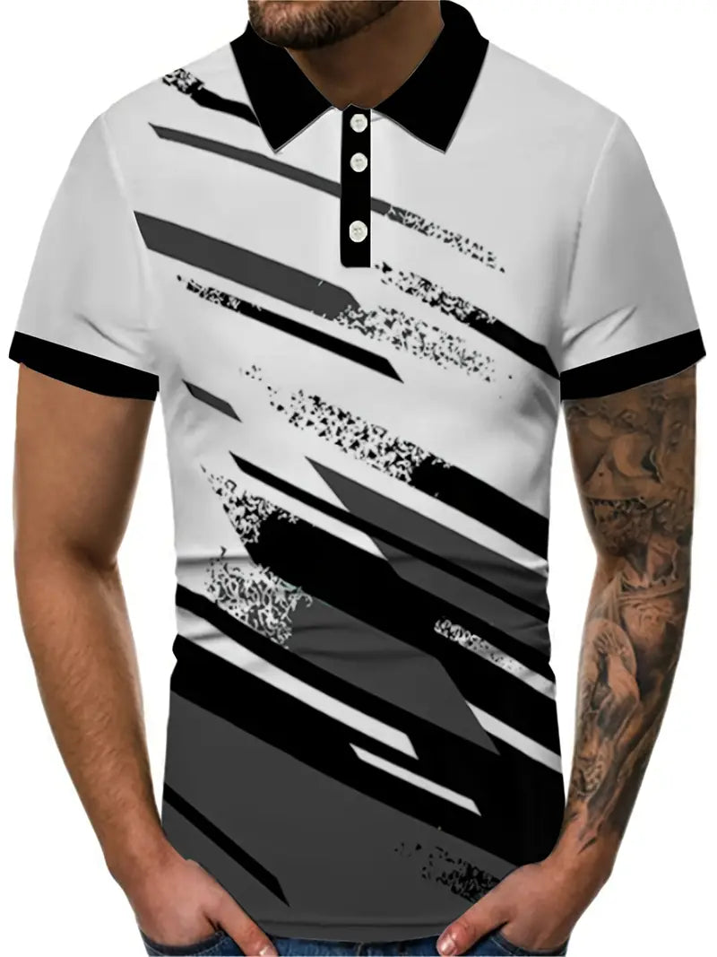 Herr Pikétröja - Kortärmad - Geometriskt Mönster - Andas Bekvämt Casual