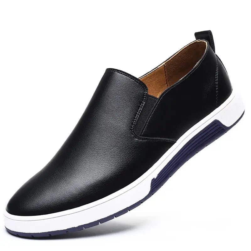 Herr Slip-on Skor - Läderimitation - Elastiska Paneler - Gummisula - Bekväm Casual