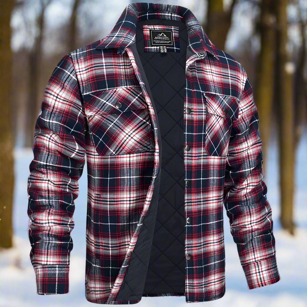 Herrskjortjacka – Flanell med quiltat foder – Avslappnad passform – Tryckknappar – Bröstfickor