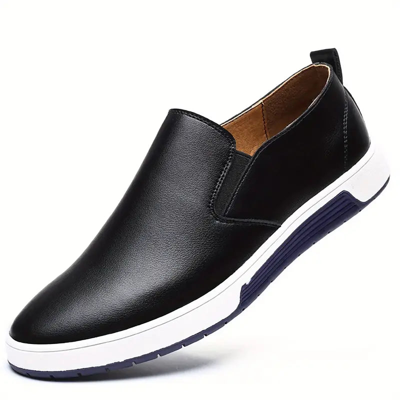 Herr Slip-on Skor - Läderimitation - Elastiska Paneler - Gummisula - Bekväm Casual