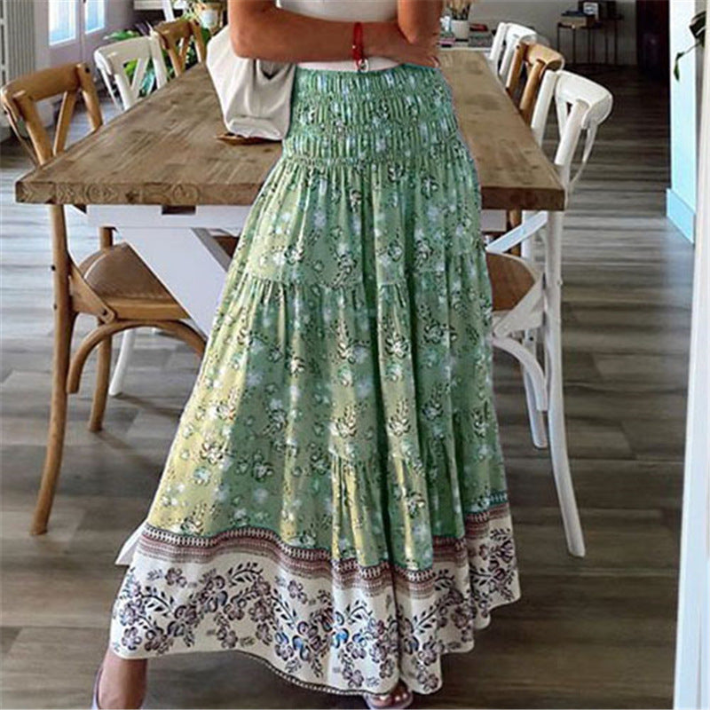 Kvinnors Maxikjol - Bohemisk Blommig Design - Tierad Med Resårmidja