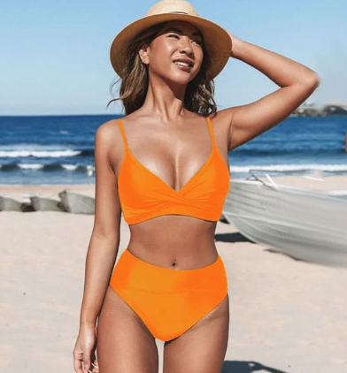 Dam Bikini Set – Hög Midja – V-ringad Topp – Mjuk Stretch – Elegant Passform