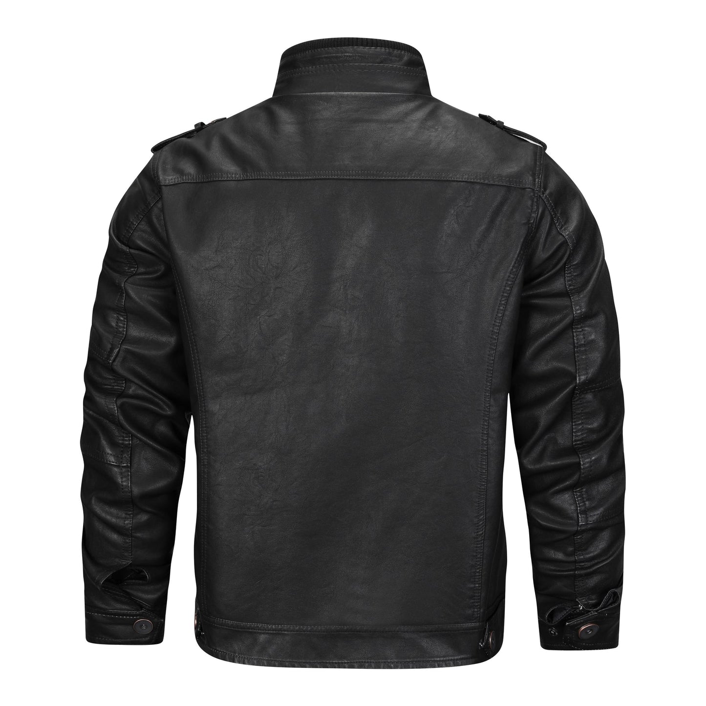 Herrjacka i Läder – Slim Fit – Dragkedja – Epåletter – Flera Fickor
