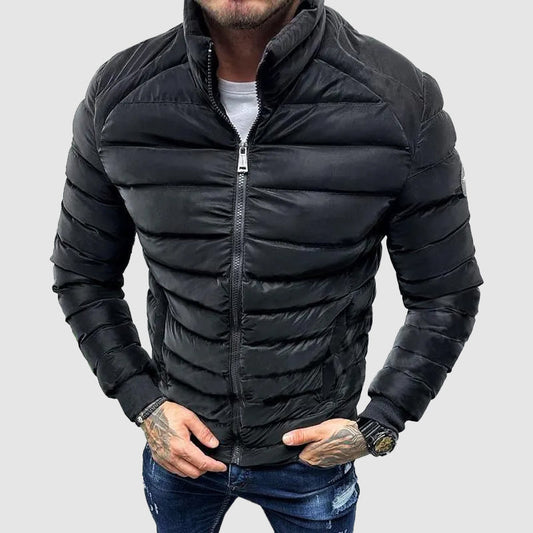 Herr Jacka – Quiltad – Slim Fit – Ståkrage – Dragkedja – Ribbstickade Muddar