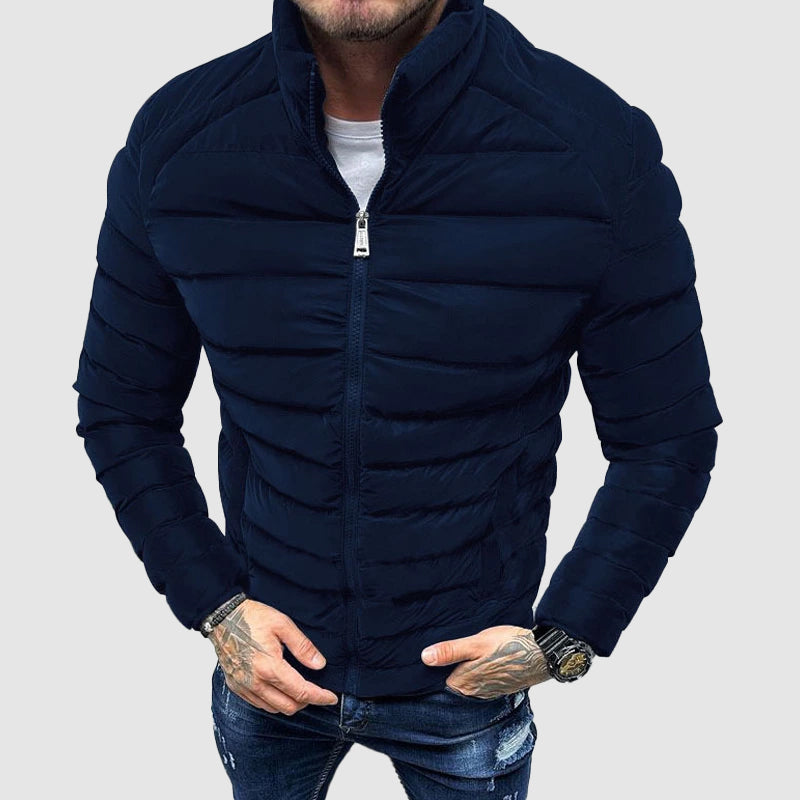Herr Jacka – Quiltad – Slim Fit – Ståkrage – Dragkedja – Ribbstickade Muddar