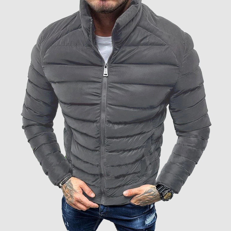 Herr Jacka – Quiltad – Slim Fit – Ståkrage – Dragkedja – Ribbstickade Muddar