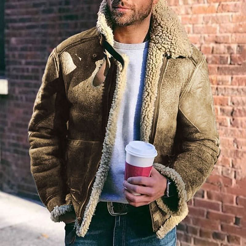 Herrjacka i läder med fårskinn - Aviatorstil - Varm och tidlös design