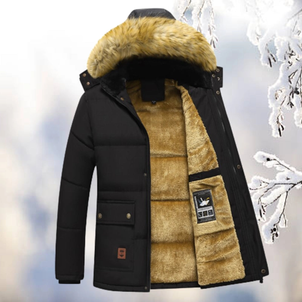 Herrparkas – Vadderad Design – Fuskpälsfodrad Huva – Fleecefoder – Avslappnad Passform