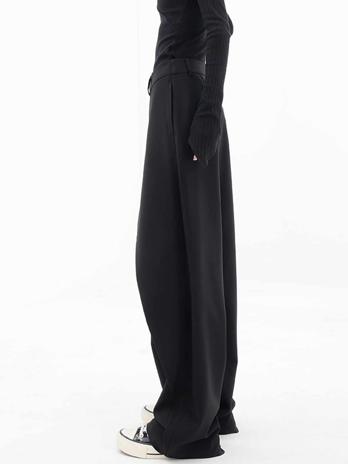 Damlångbyxor - Hög Midja - Asymmetrisk Omlottdesign - Vida Ben - Elegant & Stilren