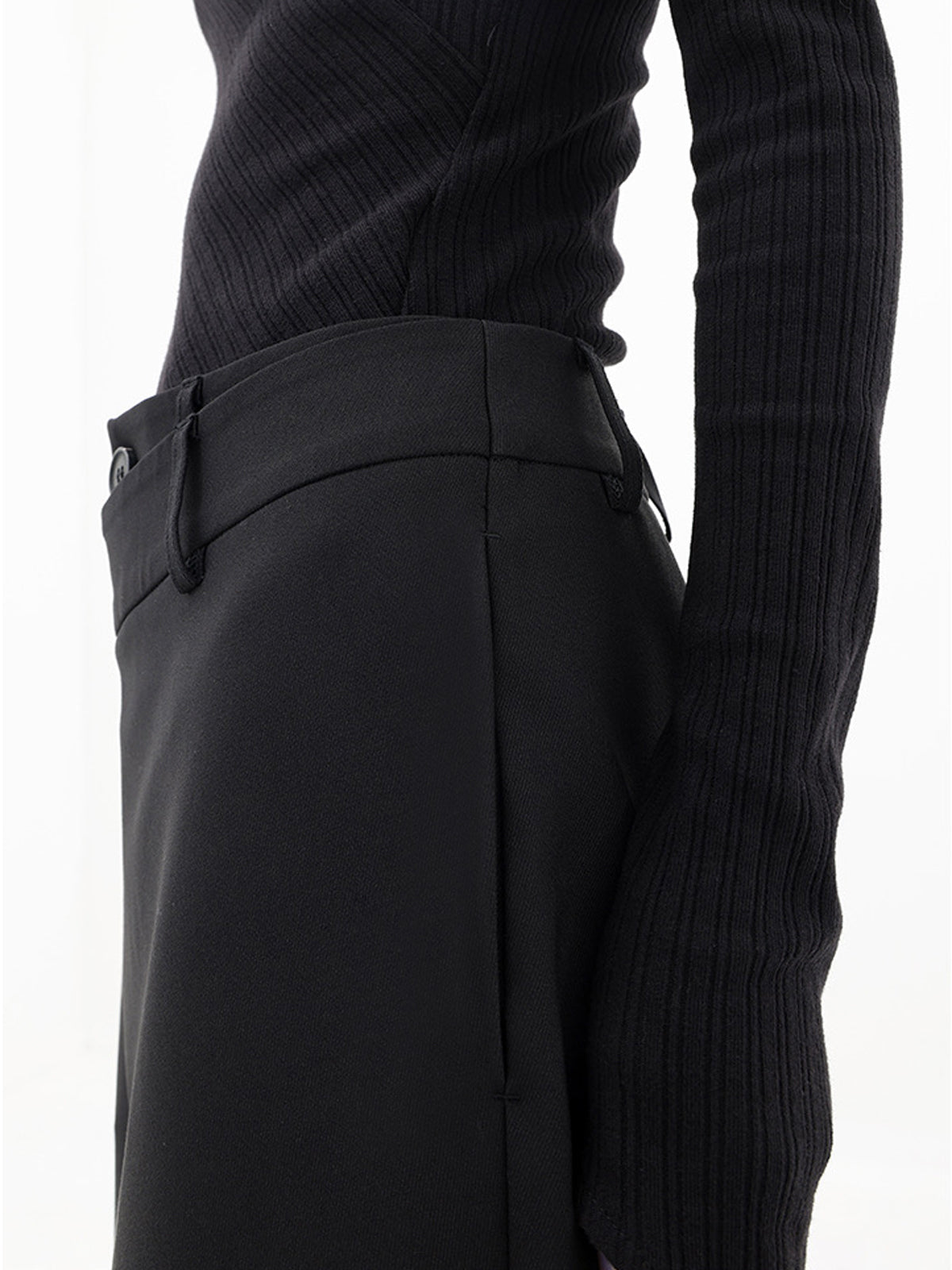 Damlångbyxor - Hög Midja - Asymmetrisk Omlottdesign - Vida Ben - Elegant & Stilren