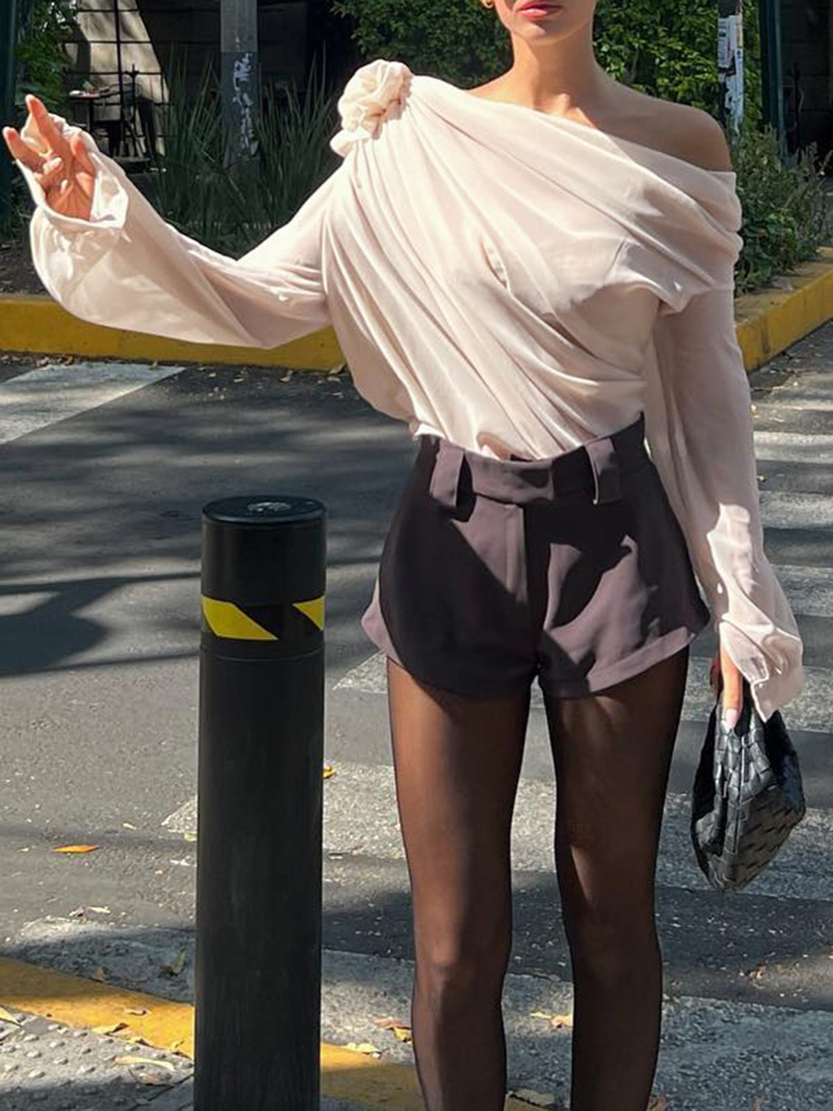 Dam Blus - Asymmetrisk Design - Enaxlad - Långärmad Elegant Festtop
