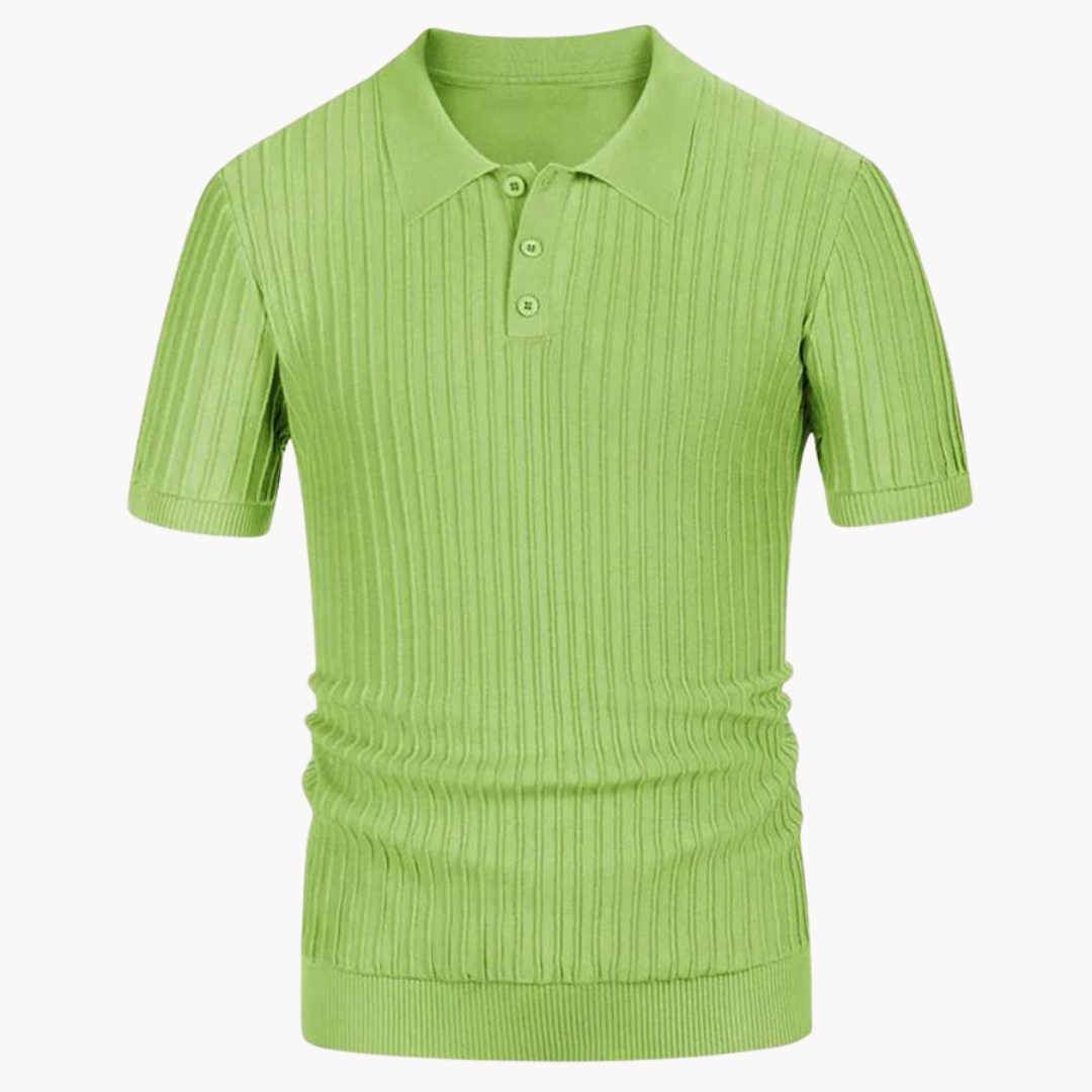 Herr Pikétröja - Ribbstickad - Kortärmad - Slim Fit - Stilren och Bekväm